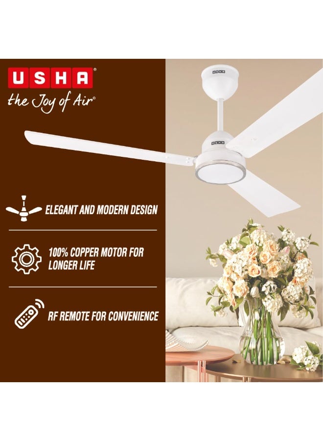 USHA AeroEdge 1200mm BLDC Ceiling Fan with RF Remote | BEE 5 Star Rated Energy Efficient | 100% Copper Motor | High Air Delivery 220CMM | 2 Year Warranty | (Rich White) - Image 4